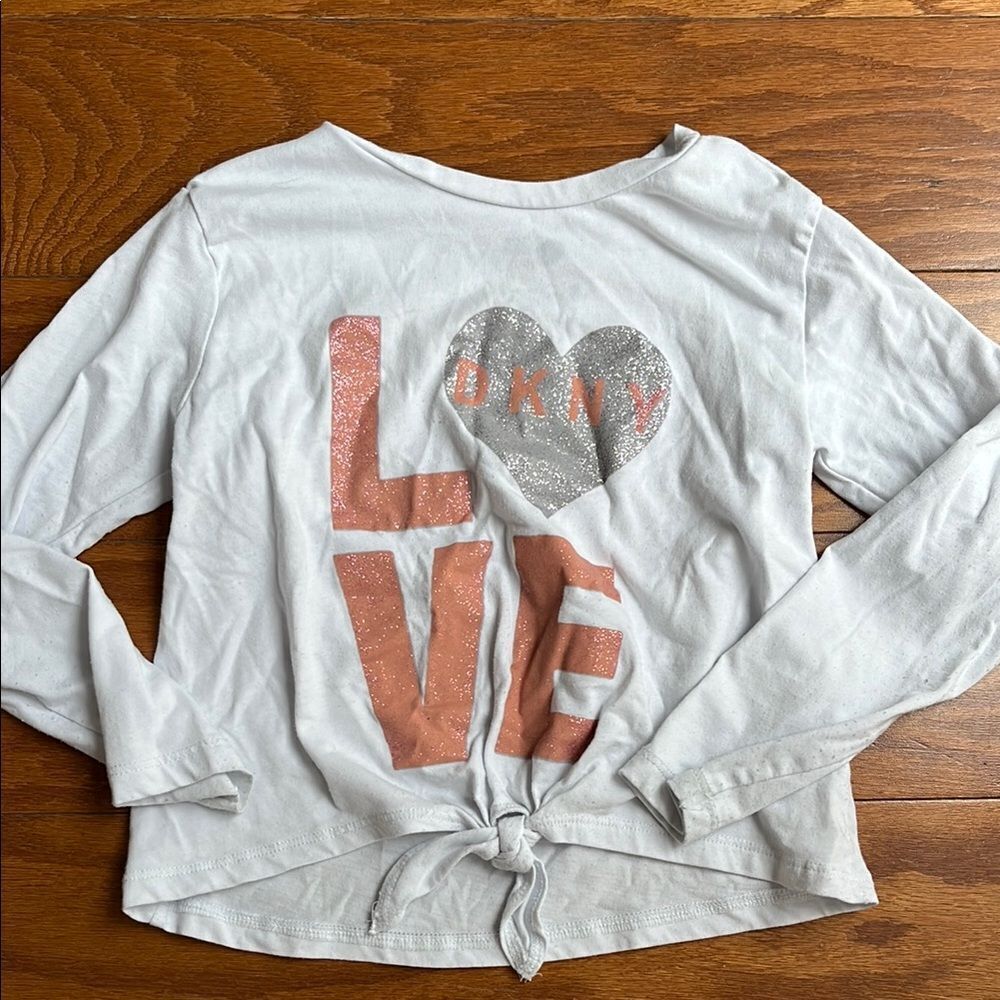 DKNY White Long Sleeve Love Top